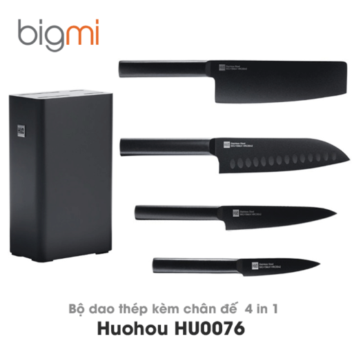 Bộ dao bằng thép kèm chân đế cao cấp 4 món Huohou HU0076