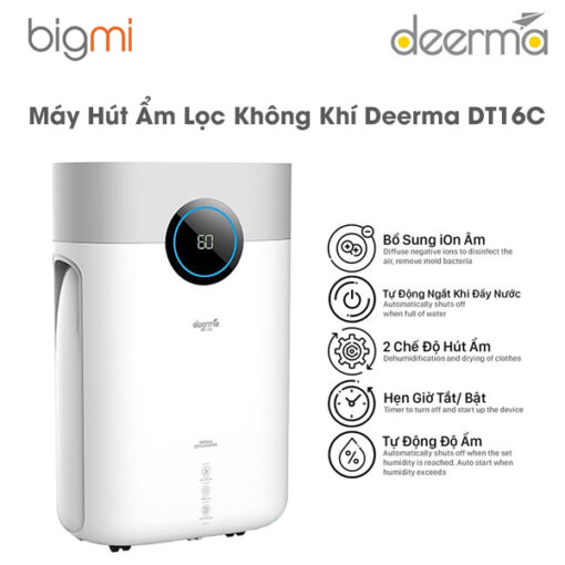Máy Hút Ẩm Lọc Không Khí Deerma DT16C Dung Tích Hút Ẩm 12L-15L. Công Suất 200W Phòng 50m2 - Hàng Chính Hãng