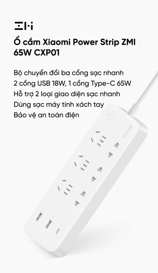 O cam 6 cong Xiaomi Zmi CXP01 Power Strip 65w 1