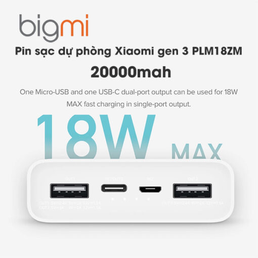 Pin sạc dự phòng Xiaomi 20000mah gen 3 PLM18ZM hỗ trợ sạc nhanh QC 3.0 và sạc PD 18W