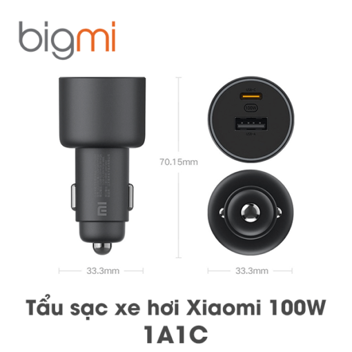 Sạc xe hơi ô tô nhanh 1A1C 100w Xiaomi