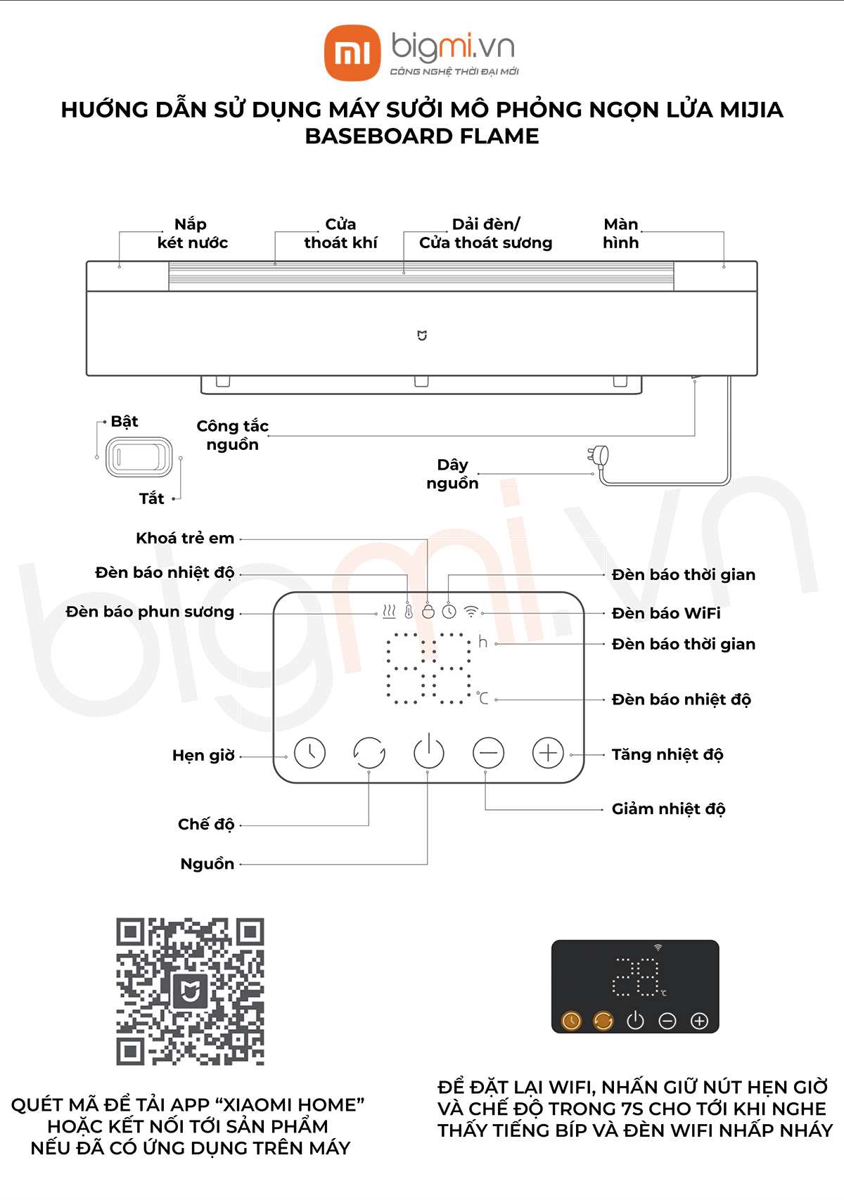 Huong dan su dung May suoi mo phong ngon lua Xiaomi Mijia Graphene Baseboard Flame TJXDNQ06ZM