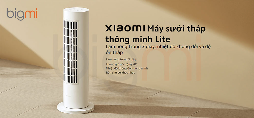 May suoi Xiaomi Smart Tower Heater Lite LSNFJ02LX goc suoi rong toi 70 do