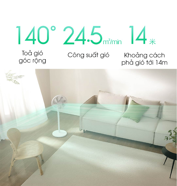 Quat dung sieu tiet kiem dien DC Inverter Xiaomi Mijia 1X BPLDS07DM co goc pha gio rong
