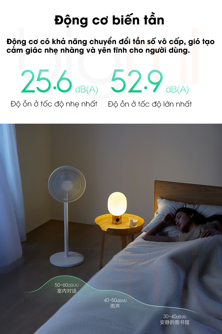 Quat dung sieu tiet kiem dien DC Inverter Xiaomi Mijia 1X BPLDS07DM trang bi dong co bien tan DC