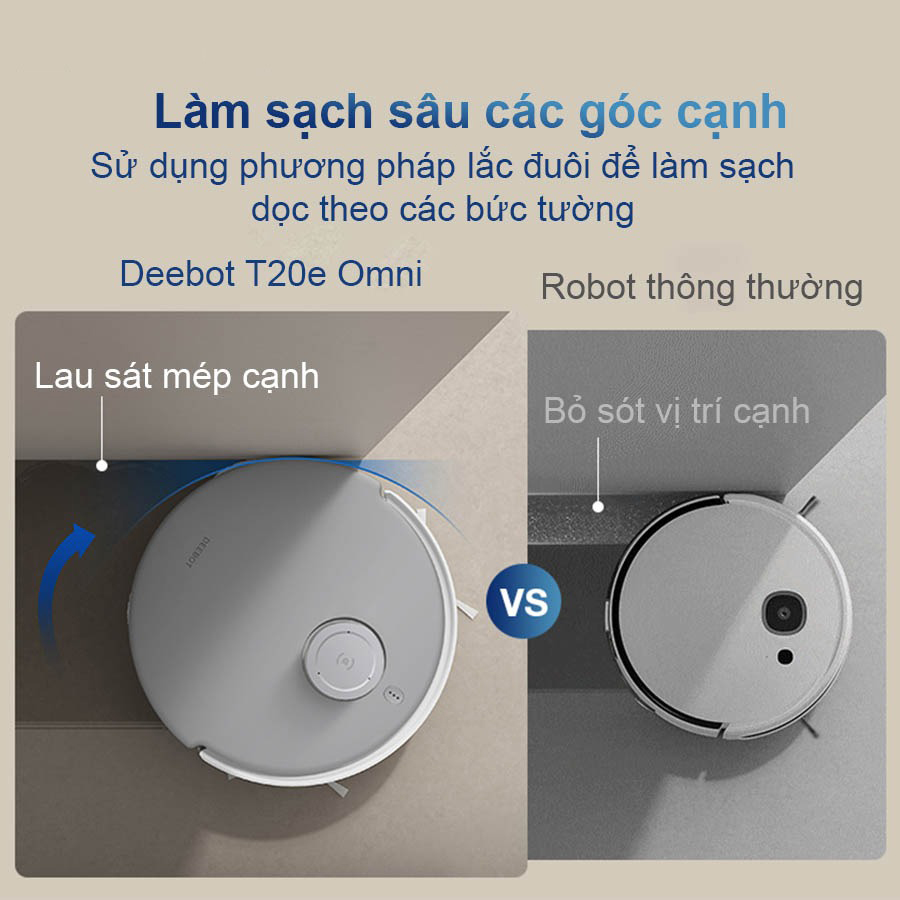 Robot hut bui lau nha Ecovacs Deebot T20e Omni lam sach sat mep tuong