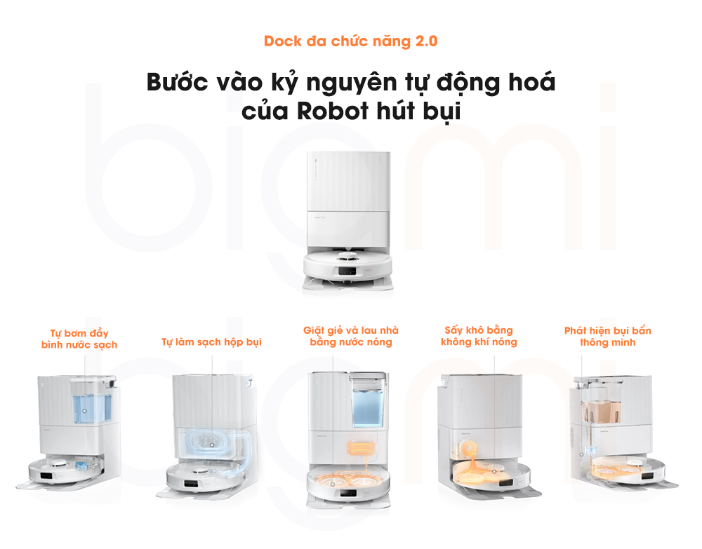 Robot hut bui lau nha Roborock Q Revo Pro trang bi dock sac da chuc nang