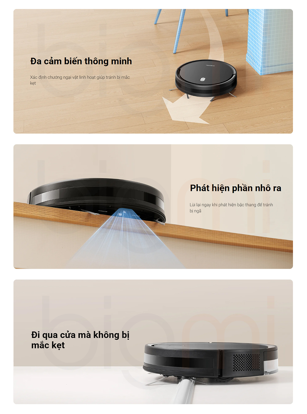 Robot hut bui lau nha Xiaomi Vacuum E5 trang bi nhieu cam bien thong minh