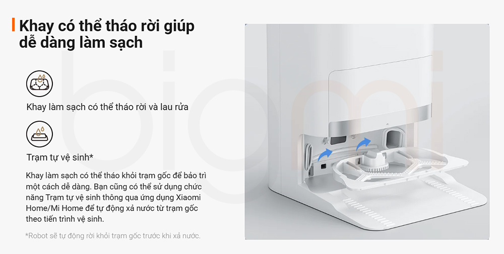 Robot hut bui lau nha Xiaomi Vacuum X20 X20 Plus co the thao roi khay do robot de ve sinh