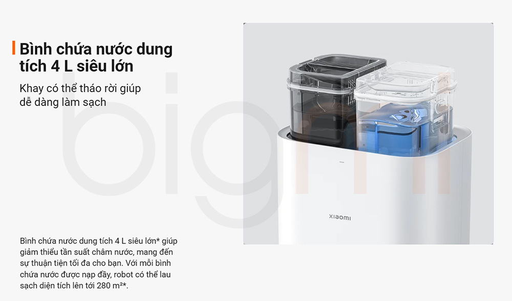 Robot hut bui lau nha Xiaomi Vacuum X20 X20 Plus trang bi binh chua nuoc toi 4L