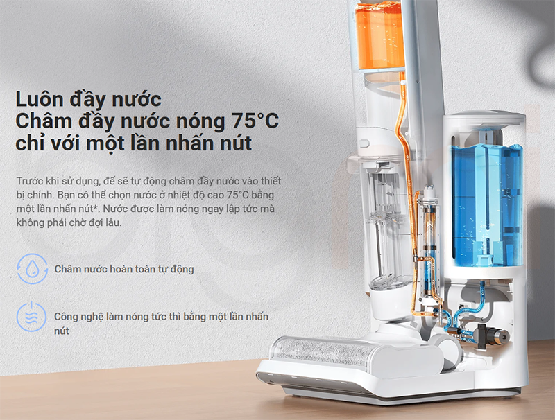May hut bui Xiaomi Truclean W10 Ultra May hut bui lau nha kho va uot cham nuoc nong 75 do de lau nha