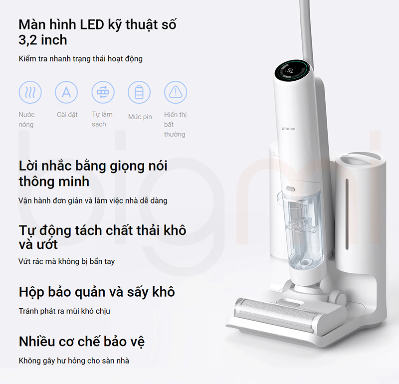 May hut bui Xiaomi Truclean W10 Ultra May hut bui lau nha kho va uot man hinh led 3.2 inch