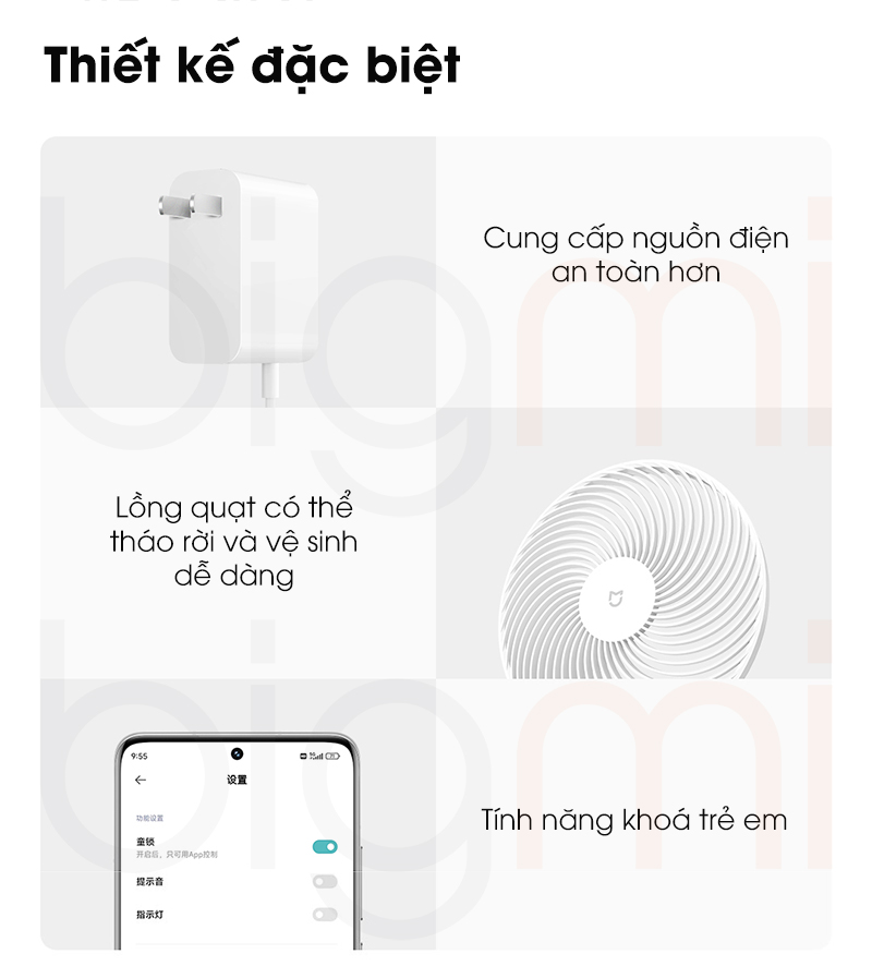 Quat doi luu Xiaomi Mijia BPLDS08DM thiet ke mot so chi tiet dac biet