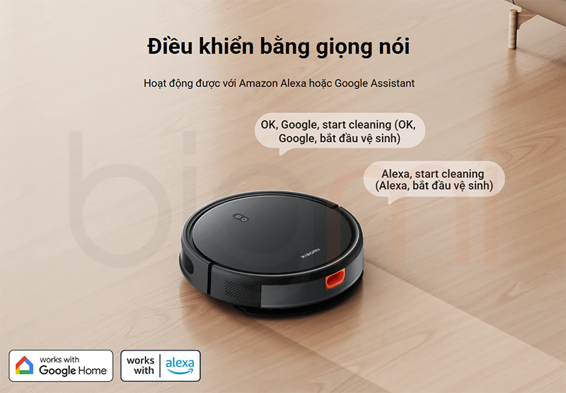 Robot hut bui lau nha Xiaomi Vacuum E10C dieu khien bang giong noi qua tro ly ao google va amazon