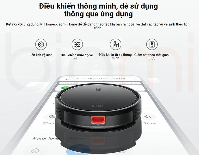 Robot hut bui lau nha Xiaomi Vacuum E10C dieu khien thong qua ung dung