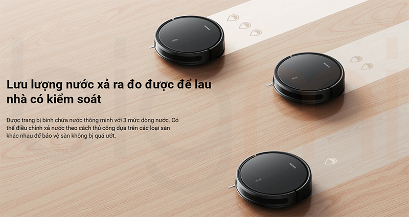 Robot hut bui lau nha Xiaomi Vacuum E10C lau nha thong minh bang cach phan phoi luong nuoc