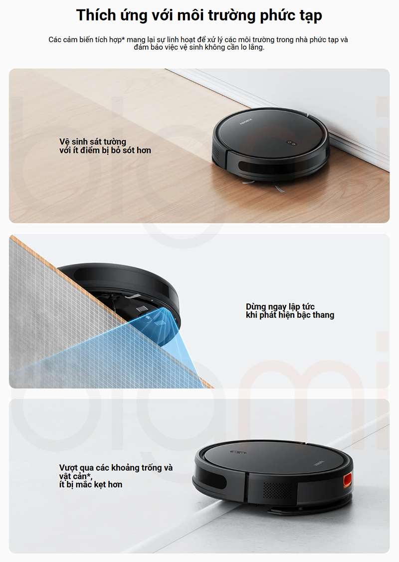 Robot hut bui lau nha Xiaomi Vacuum E10C thich ung nhieu moi truong lam viec