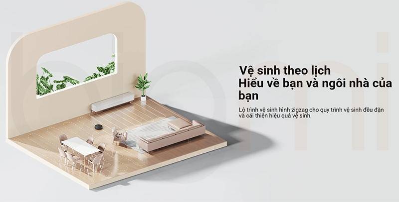 Robot hut bui lau nha Xiaomi Vacuum E10C ve sinh theo hinh zigzac