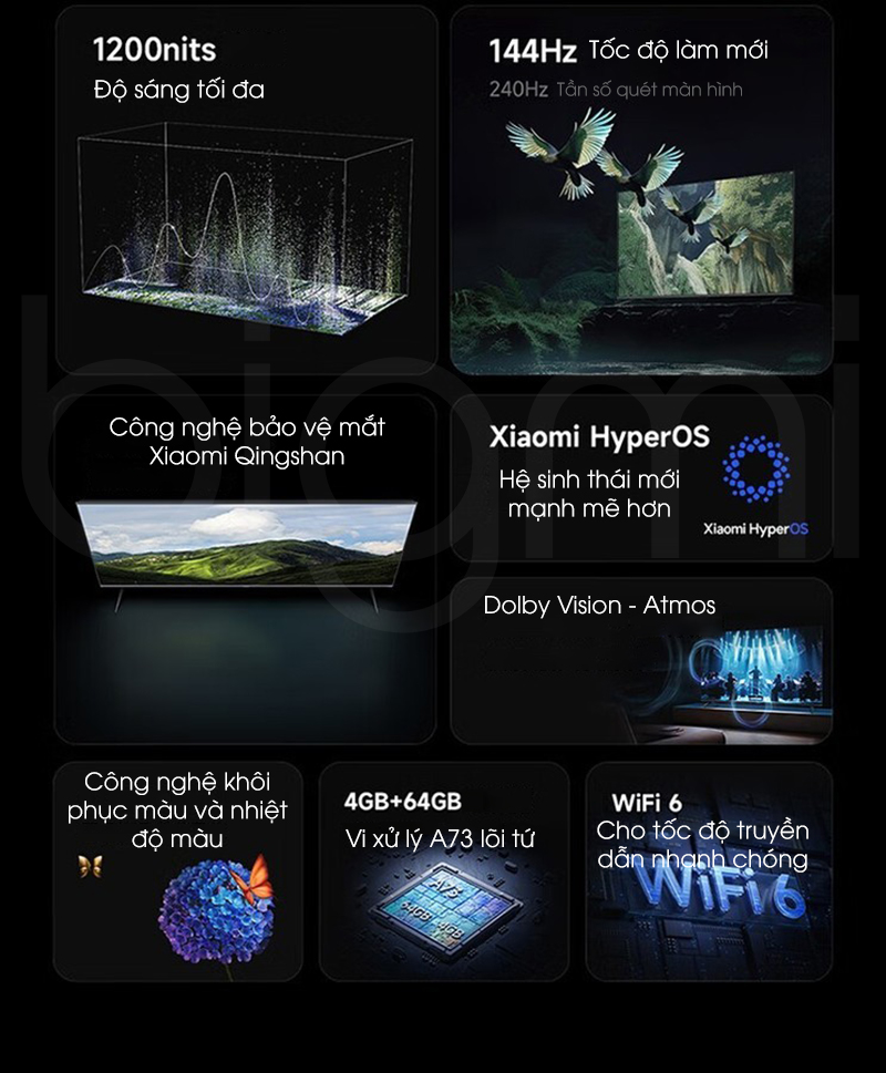 Smart Tivi Xiaomi S65 Mini LED 65 inch - Tần số 240 Hz, chip lõi tứ A73, bù chuyển động MEMC