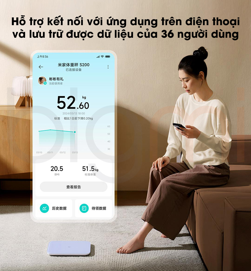 Can suc khoe thong minh Xiaomi Mijia S200 ket noi ung dung dien thoai