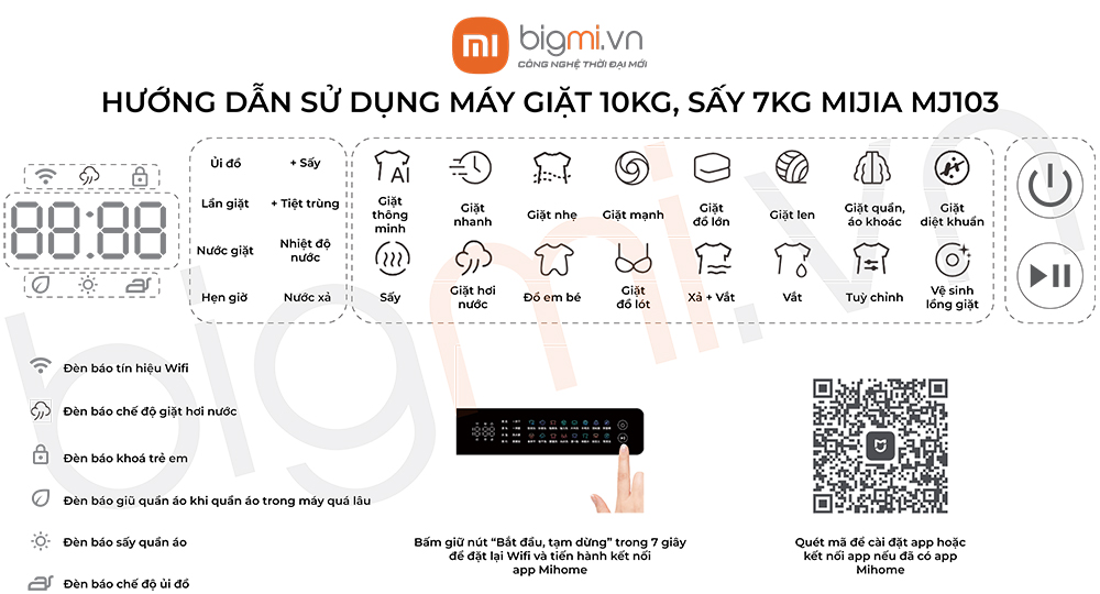 Huong dan su dung May giat say Xiaomi Mijia MJ103 model 2024 giat 10Kg say 7kg