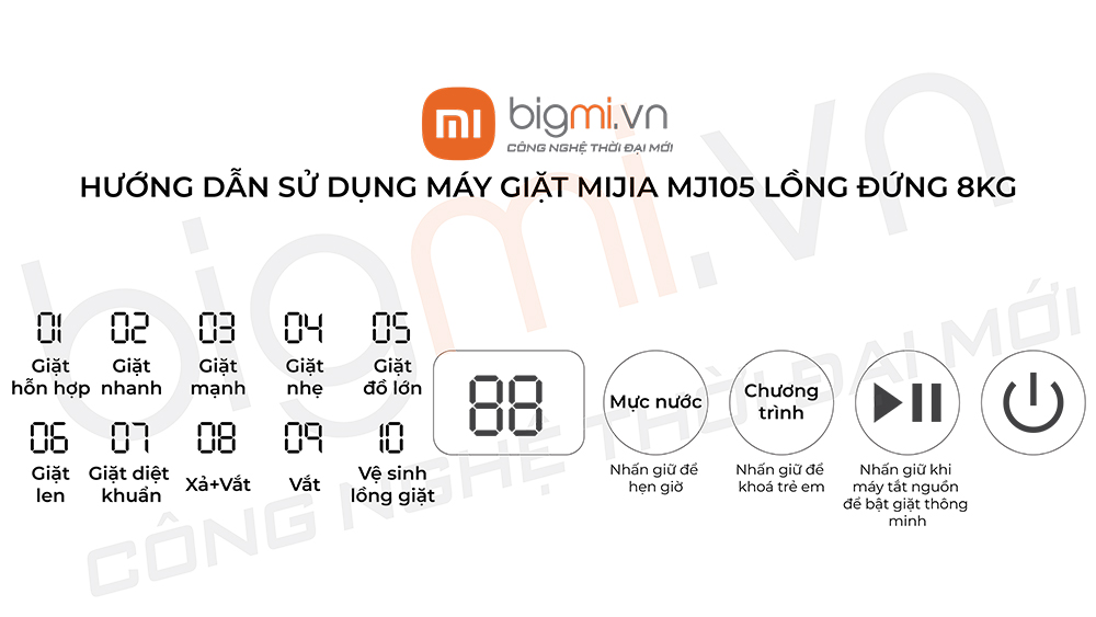 Huong dan su dung may giat long dung Xiaomi Mijia 8kg MJ105