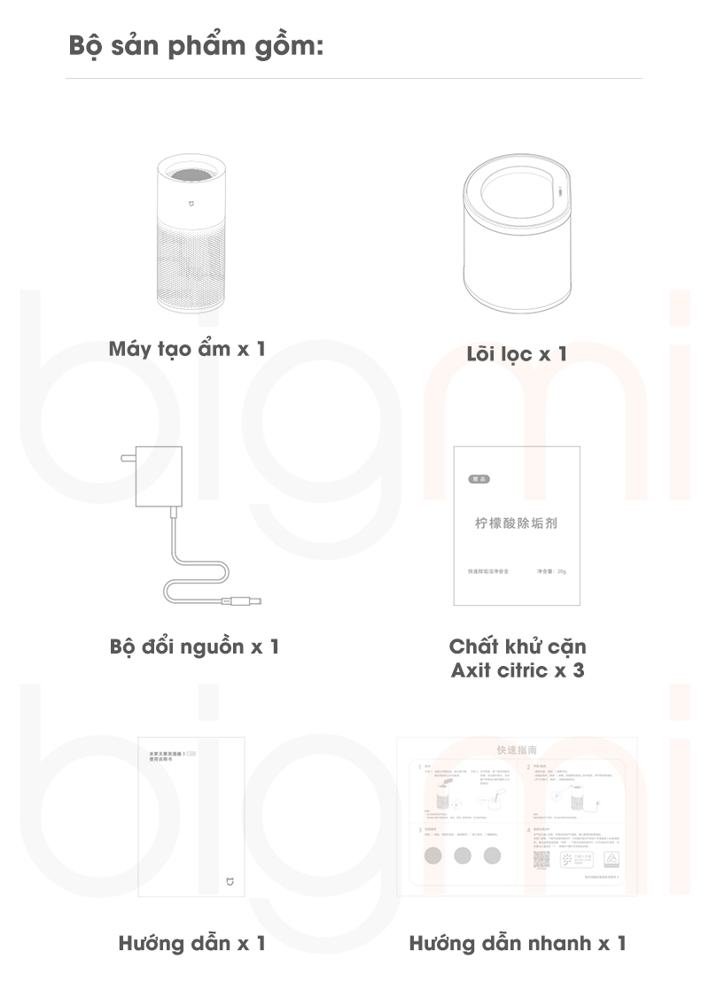 May tao am khong suong Xiaomi Mijia 3 CJSJSQ03XY dung tich 6L bo san pham