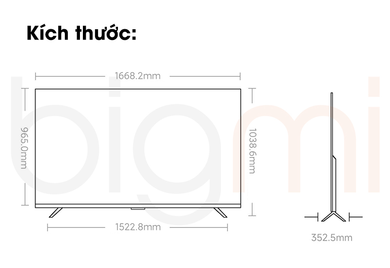 Smart Tivi Xiaomi Redmi A75 75 inch 2025 kich thuoc tivi