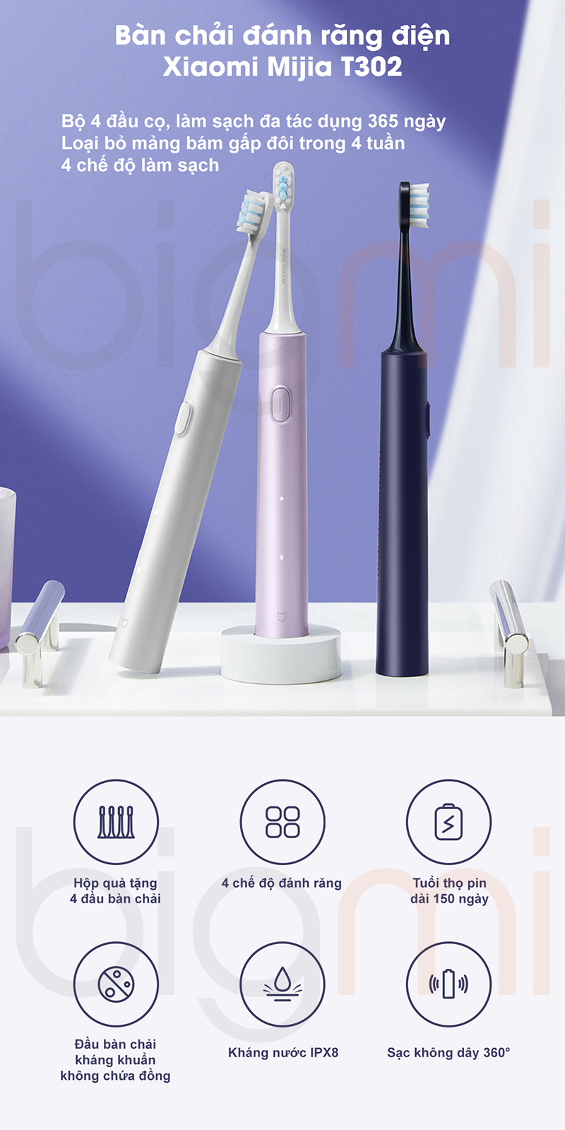 Ban chai dien Xiaomi Mijia Sonic T302 MES608 nhieu tinh nang thong minh