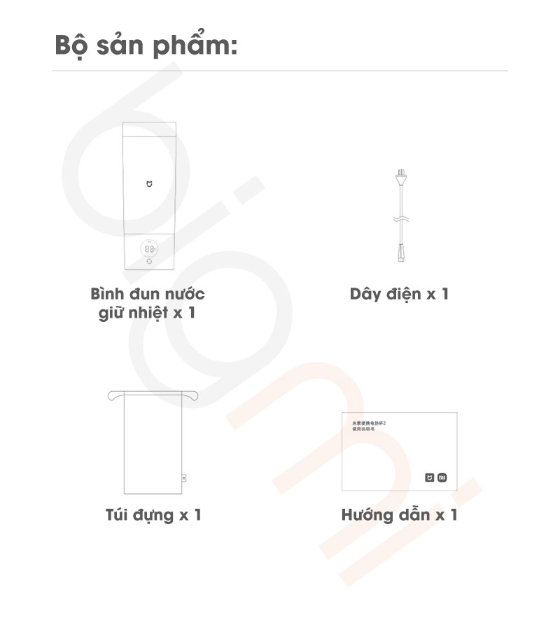 Binh dun nuoc giu nhiet Xiaomi Mijia 2 MJDRB02PL bo san pham