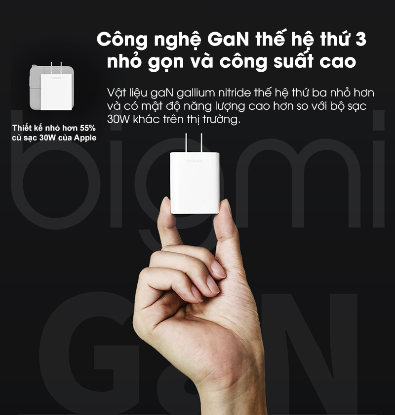 Bo sac nhanh GaN3 30W CUKTECH A18C kem day cap C to C cong nghe GaN3