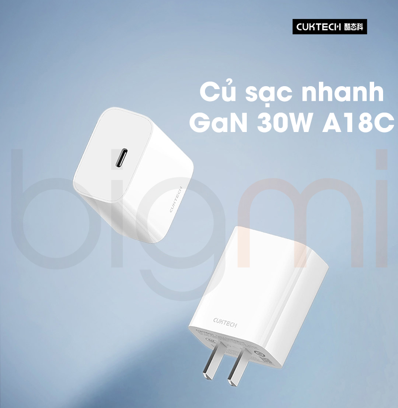 Bo sac nhanh GaN3 30W CUKTECH A18C kem day cap C to C cu sac