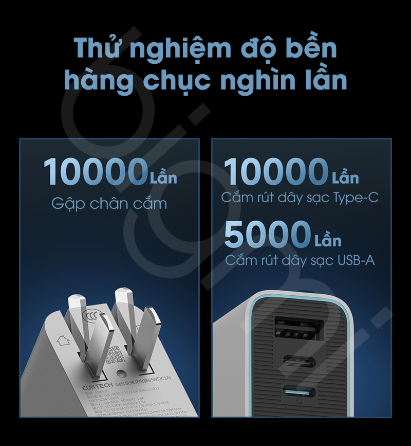 Cu sac nhanh 65W GaN CUKTECH AD653C do ben cao