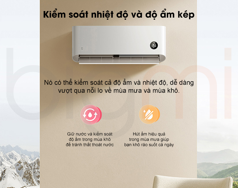 Dieu hoa 2 chieu Xiaomi Mijia Inverter N1A1 3HP 27000BTU cong nghe kiem soat nhiet do va do am