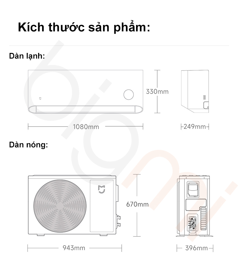 Dieu hoa 2 chieu Xiaomi Mijia Inverter N1A1 3HP 27000BTU kich thuoc