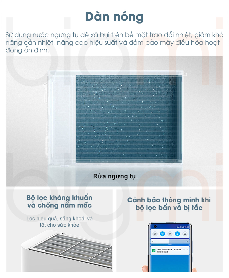 Dieu hoa 2 chieu Xiaomi Mijia Inverter N1A1 3HP 27000BTU tinh nang tu lam sach dan nong
