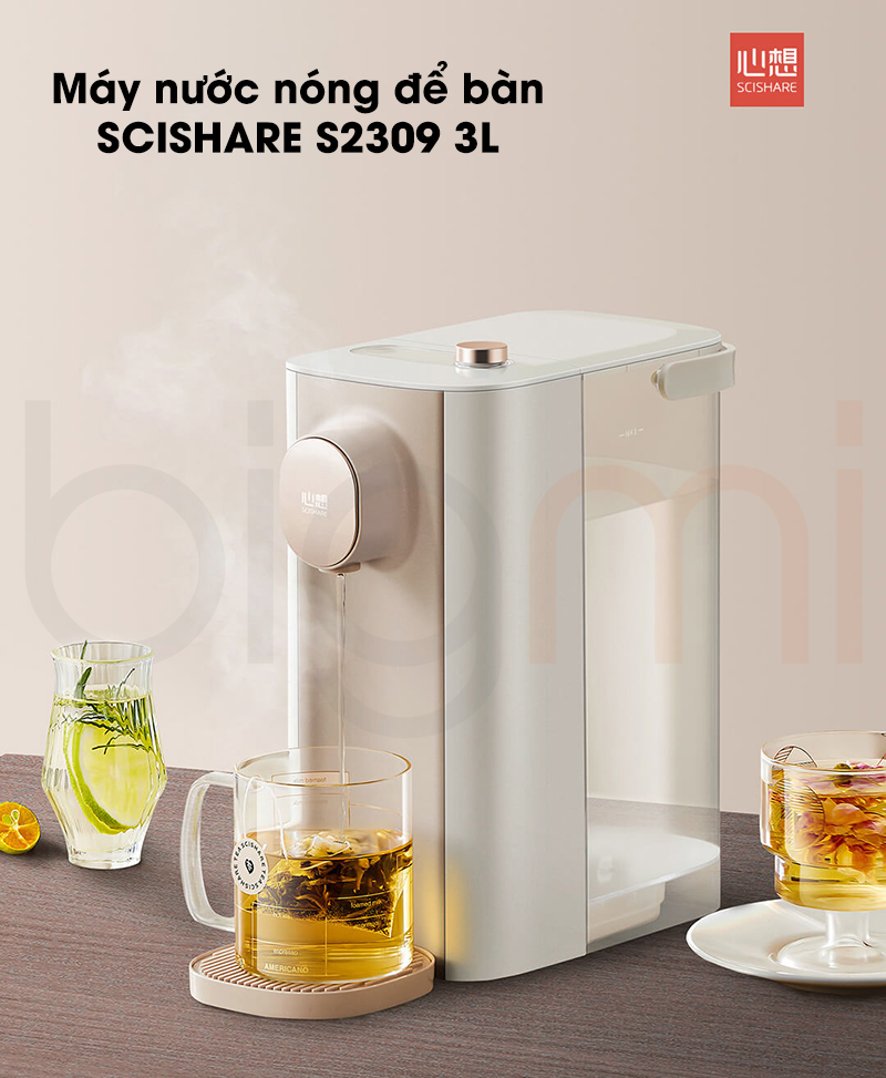 May nuoc nong de ban SCISHARE S2309 3L ngoai hinh