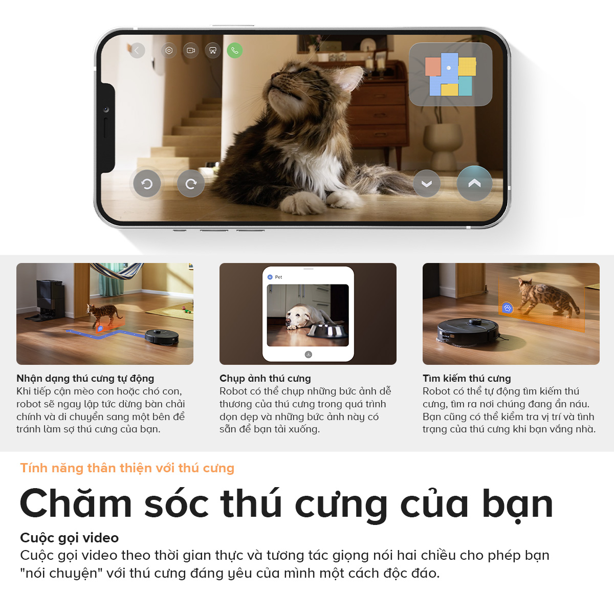 Robot hut bui lau nha Roborock Qrevo Master nhan dien vat nuoi trong nha