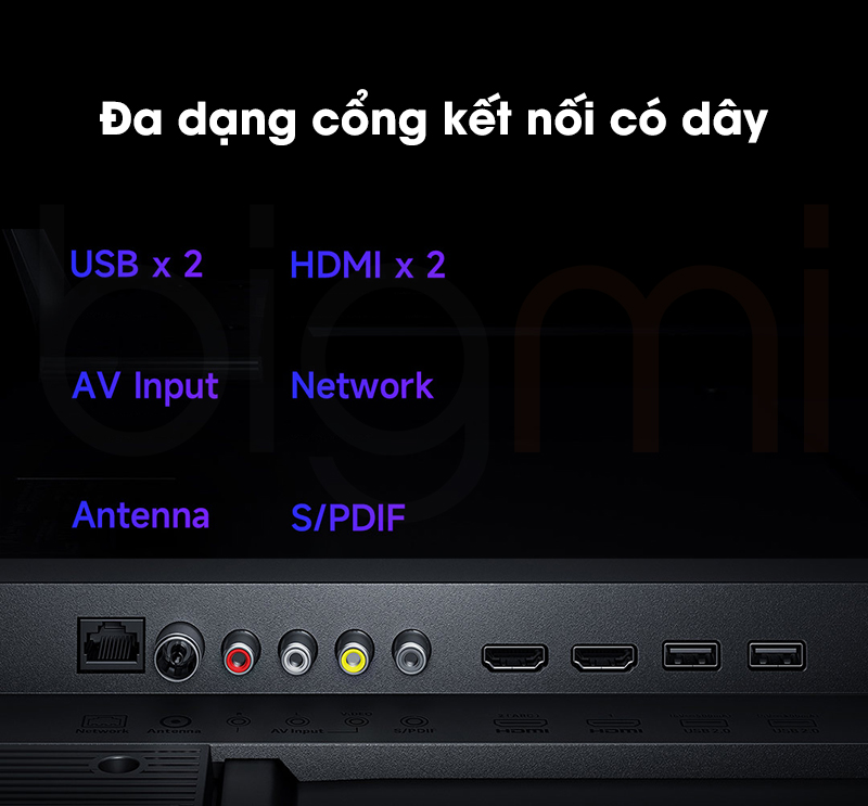 Smart Tivi Xiaomi A65 2024 65 inch da dang cong ket noi