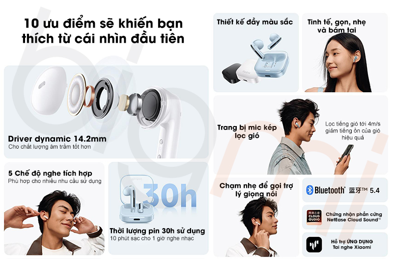Tai nghe Bluetooth Redmi Buds 6 Active voi 10 uu diem chinh