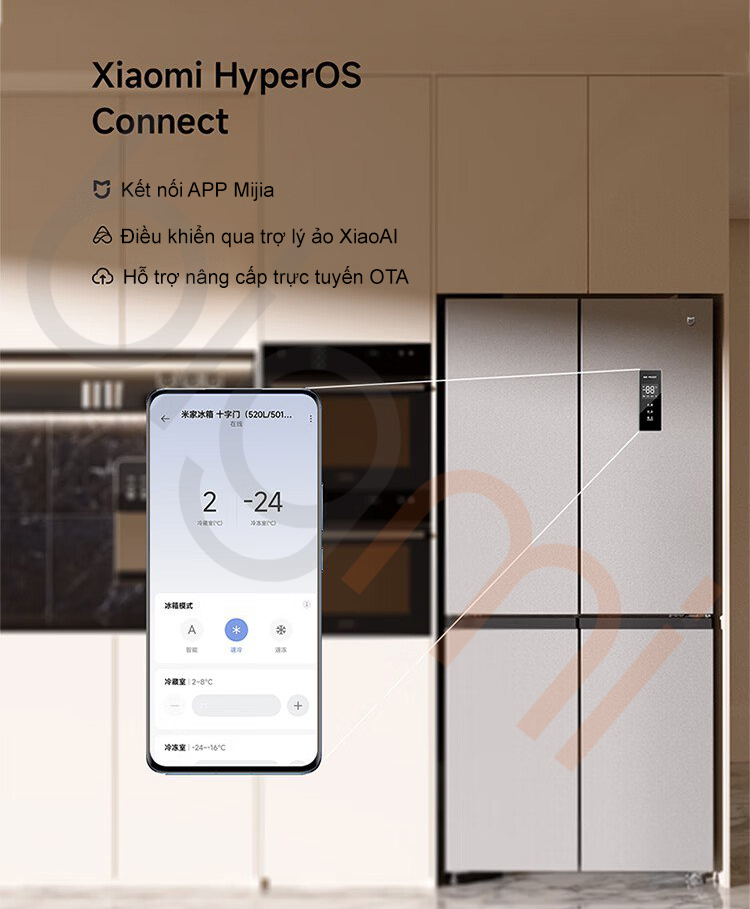 Tu lanh 4 canh Xiaomi Mijia 501L BCD 501WMFSA ho tro ket noi Xiaomi HyperOS