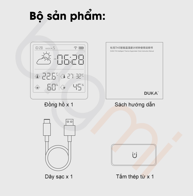 Dong ho nhiet am ke Xiaomi Duka TH3 bo san pham