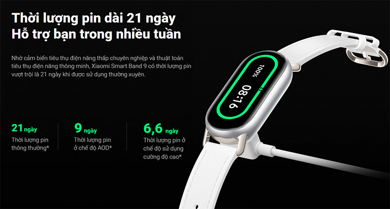 Dong ho vong deo tay Xiaomi Mi Band 9 dung luong pin dai