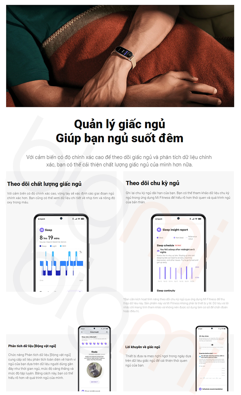 Dong ho vong deo tay Xiaomi Mi Band 9 theo doi giac ngu chinh xac hon