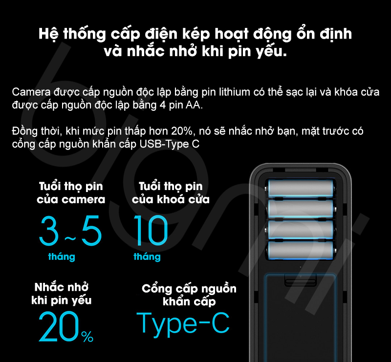 Khoa Cua Thong Minh Xiaomi Smart Door Lock Pro thoi luong pin dai