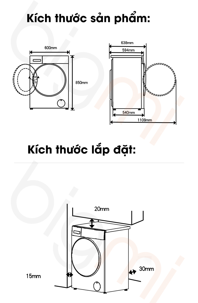May giat say Xiaomi Mijia MJ303 Pro 2025 huong dan lap dat va kich thuoc
