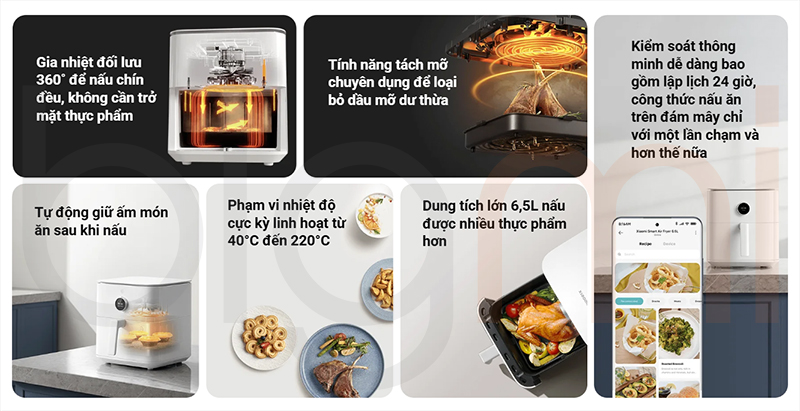 Noi chien khong dau Xiaomi Smart Air Fryer 6.5L tinh nang
