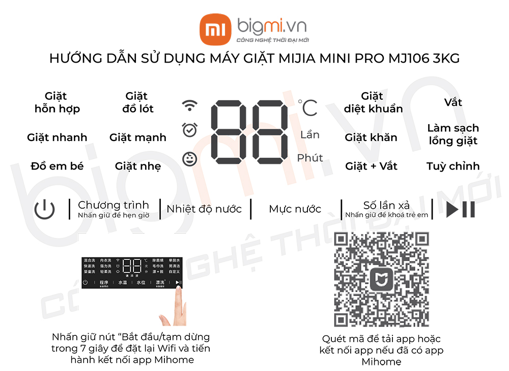 Huong dan su dung May giat Xiaomi Mijia Mini Pro MJ106 3kg XQB30MJ106