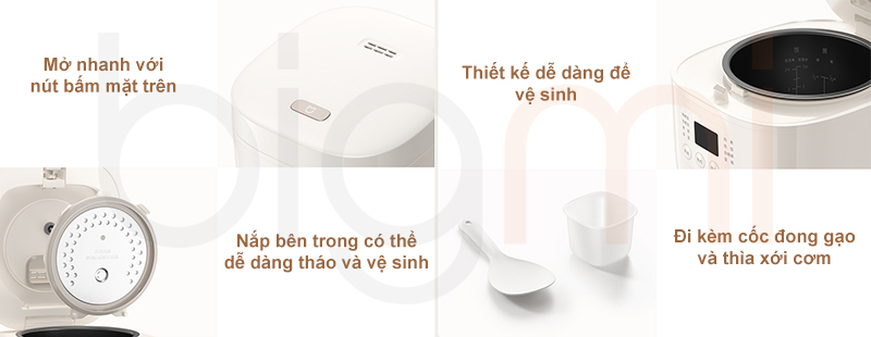 Noi com dien Xiaomi Mijia 1.6L N1 MFB13D0 chin chu tung chi tiet nho
