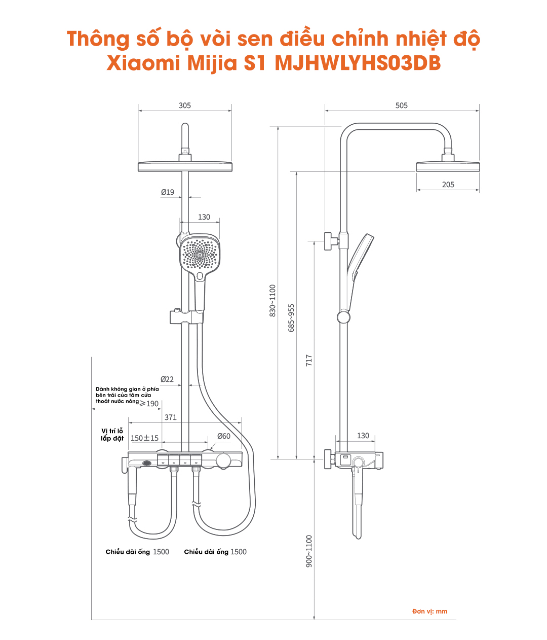 Thong so voi sen dieu chinh nhiet do Xiaomi Mijia S1 MJHWLYHS03DB